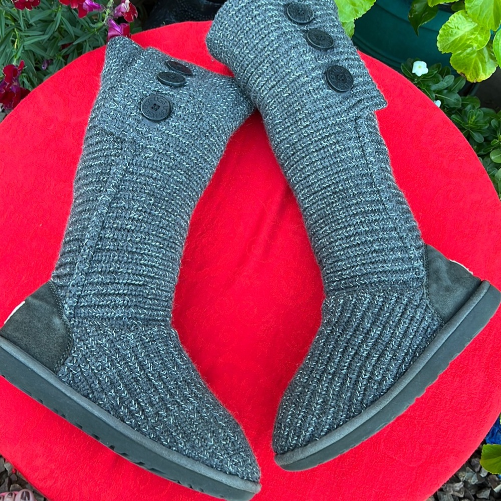 UGG Cardi Gray Fold Down Knit Sweater Boots